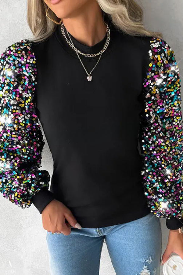 Disco Fever Sequin Sleeve Knit Top