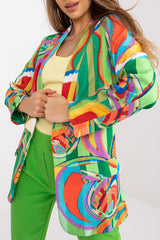 Multicolor Graphic Print Lapel Long Sleeve Blazer