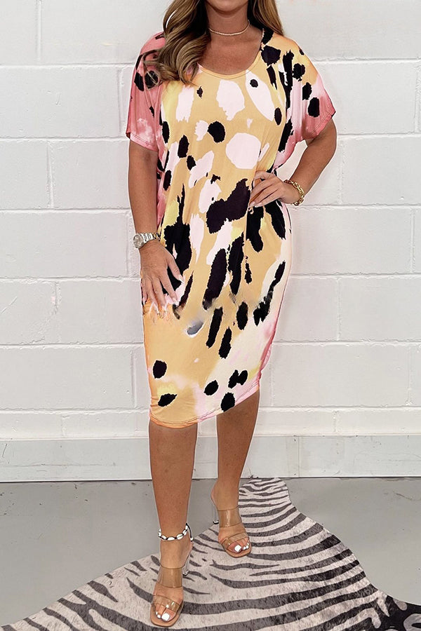 Printed Crew Neck Oversized Multicolor T Bar Dress