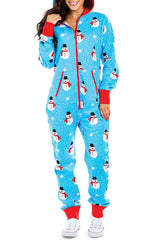 Loungewear-Overall mit Weihnachtsdruck, Reißverschlusstaschen und Kapuze