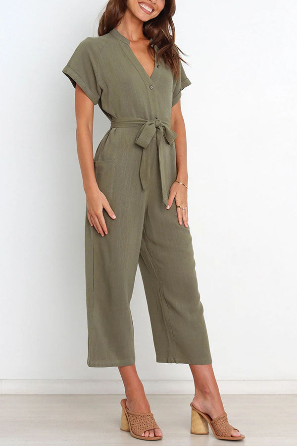 Something about Her Pocketed Button Straight Leg Jumpsuit