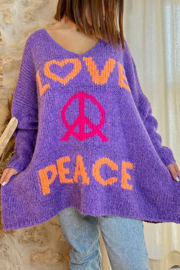 Love Never End Knit Peace Pattern A-line Loose Sweater