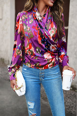 Irregular Pattern Printed Pullover V Neck Long Sleeved Shirt