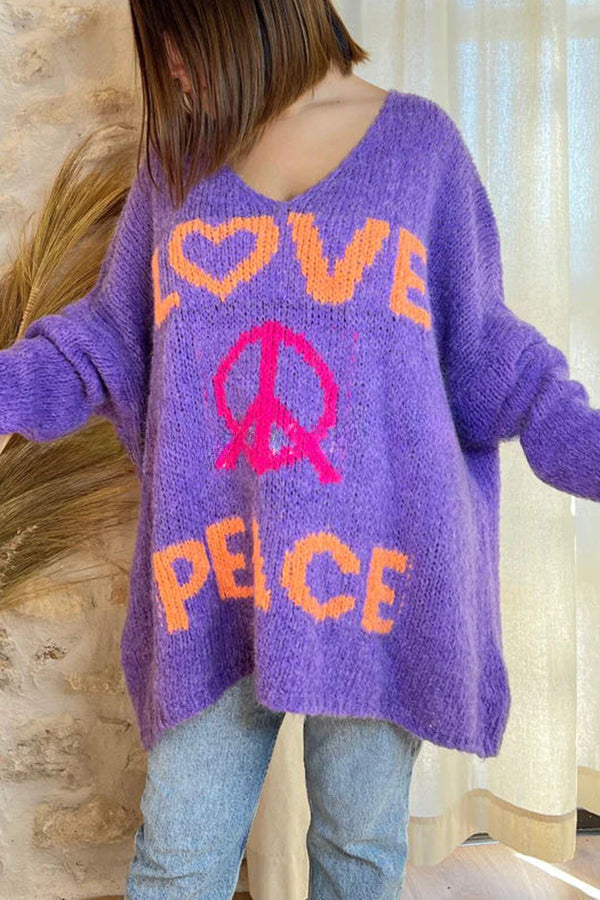 Love Never End Knit Peace Pattern A-line Loose Sweater