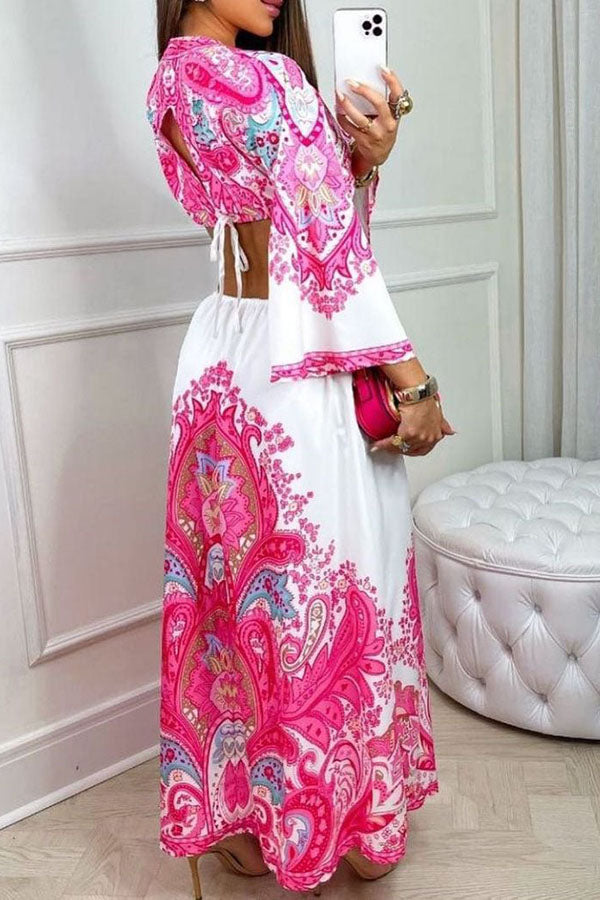 Endearing Melody Paisley Print Cutout Waist Maxi Dress