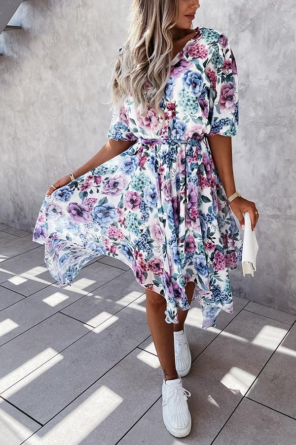 Forevermore Floral Irregular  Midi Dress