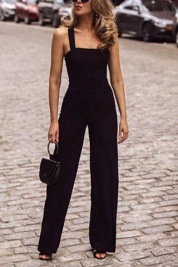 Straight Mid-waist Open Back Jumpsuit