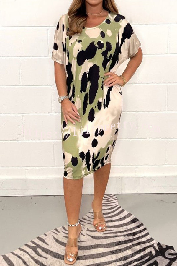 Printed Crew Neck Oversized Multicolor T Bar Dress