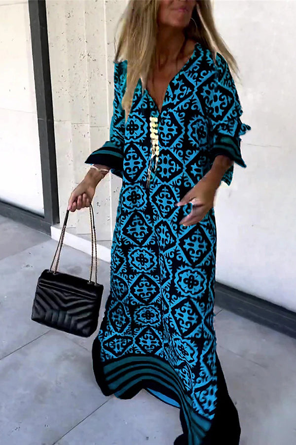 Basically Perfect Geometry Printed Long Sleeve Casual Maxi Dress