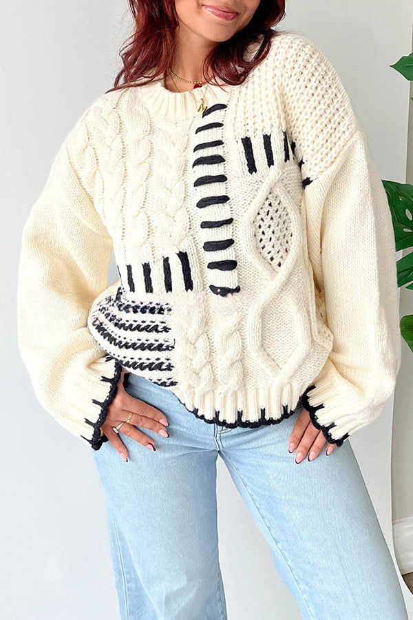 Nioa Cheerful Contrast Patchwork Knitted Pullover Sweater