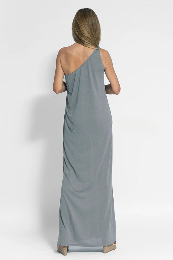 Flawless and Free One Shoulder Relaxed Slit Maxi Dress