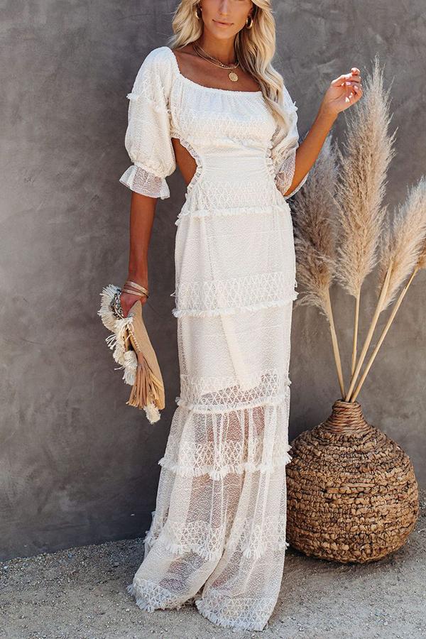 Enchant Dreams Off The Shoulder Tiered Cutout Maxi Dress