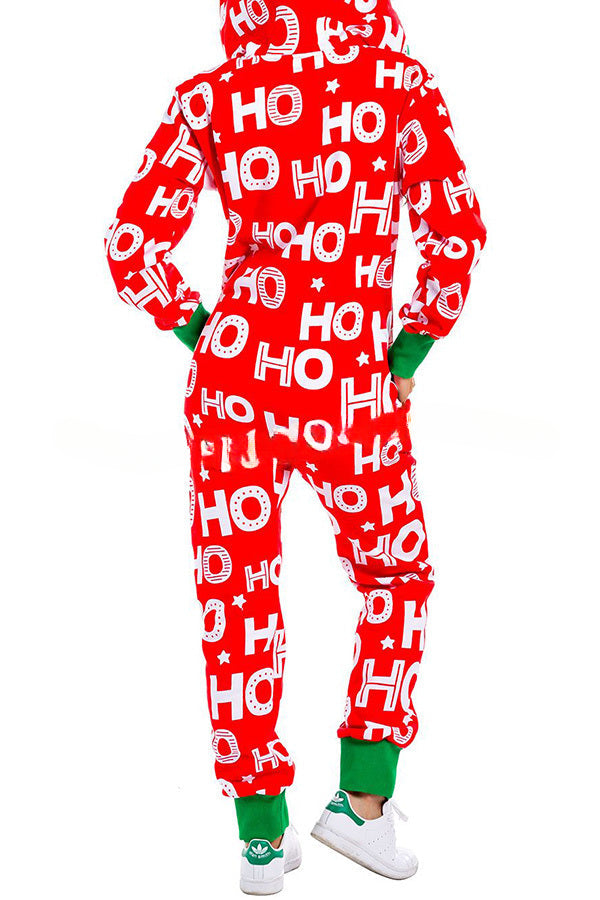 Loungewear-Overall mit Weihnachtsdruck, Reißverschlusstaschen und Kapuze