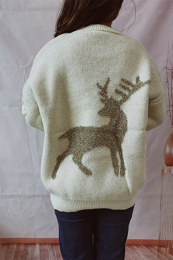 Christmas Pattern Knitted Crew Neck Long Sleeved Sweater