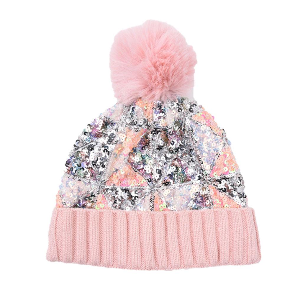 Sequined plush thickened warmth detachable knit hat