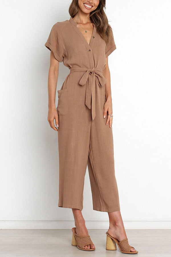 Something about Her Pocketed Button Straight Leg Jumpsuit