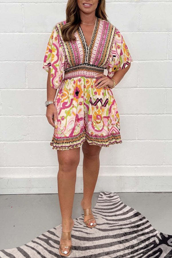 Gorgeous Printed Elastic Waist Loose Romper