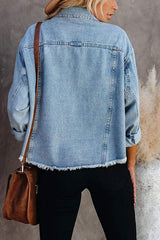 Versatile Washed Frayed  Denim Coat