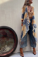 Isley Tie Dye Print Open Front Long Sleeve Ruffle Duster Kimono