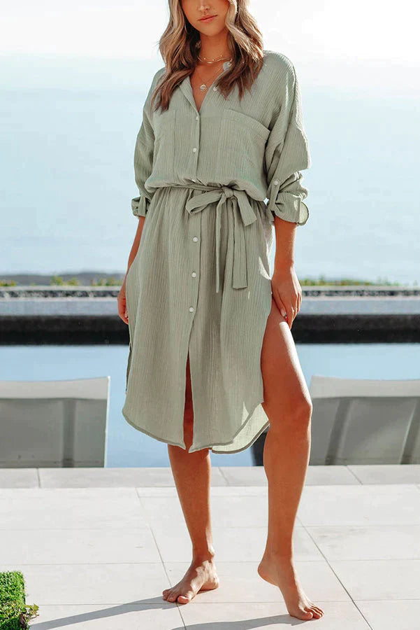 Sail The Coast Cotton Blend Cover Up Shirt Dress