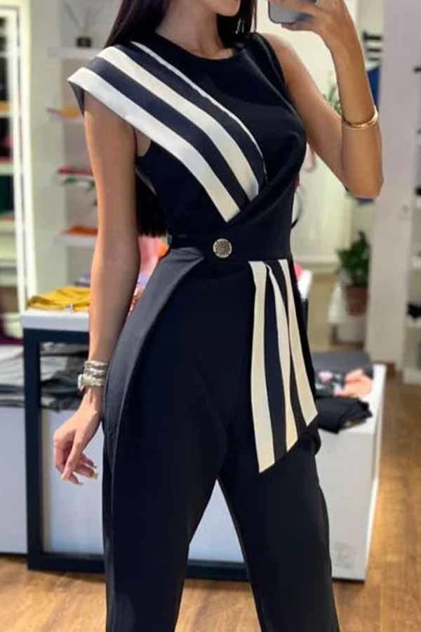 Formal and Elegant Color Panel Slim Fit Jumpsuit