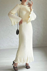 Victoria Pleated Bell Sleeve Back Tie Up Maxi Dress