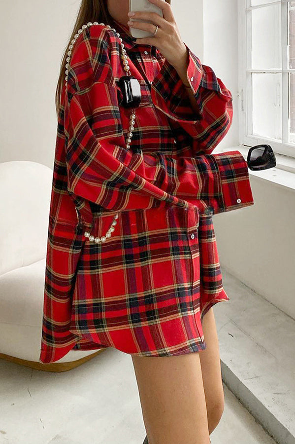 Vintage Plaid Patchwork Pocket Button Coat