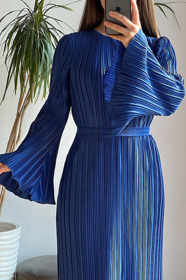 Victoria Pleated Bell Sleeve Back Tie Up Maxi Dress