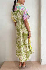 Travel Effortlessly Linen Blend Floral Patchwork Shirt Midi Dress