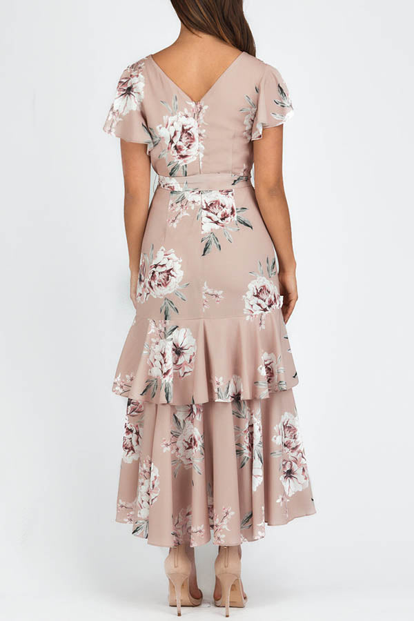 Bold Move Floral Wrap Ruffle Midi Dress