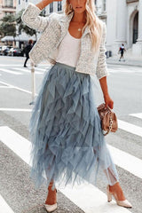 Glitz & Glammer Ruffle Tulle Midi Skirt