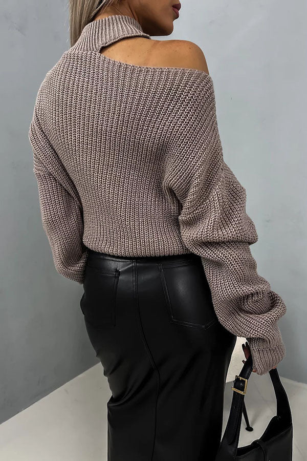 In My Fun Era Knit Shoulder Cutouts Turtleneck Loose Sweater