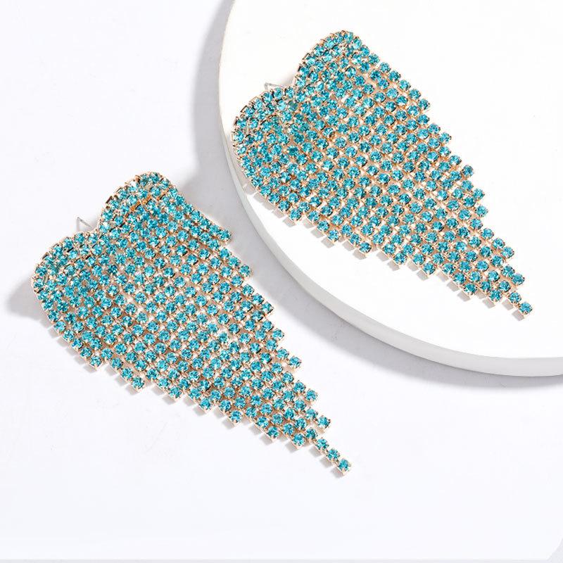 Colorful Heart Sparkling Diamond Tassel Earrings