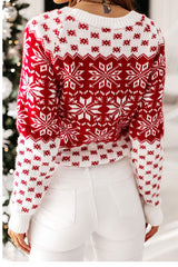 Christmas Pattern Knitted Crew Neck Long Sleeved Sweater