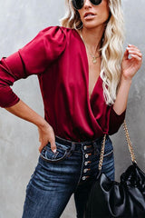 Loose elastic waist sexy V-neck long sleeve shirt