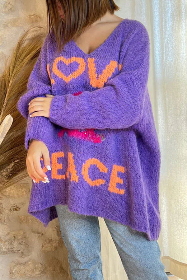 Love Never End Knit Peace Pattern A-line Loose Sweater