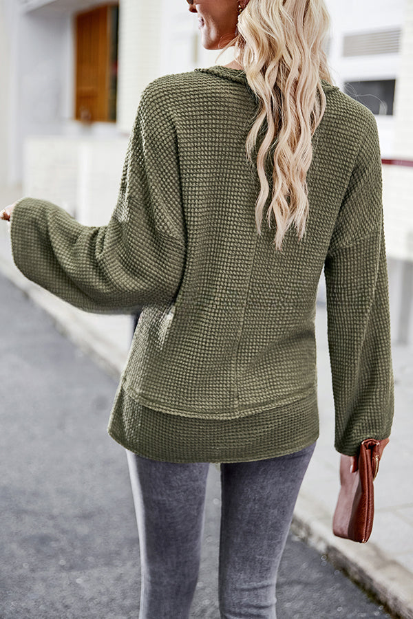 Snao V Neck Knitted Patchwork Pocket Long Sleeve Top