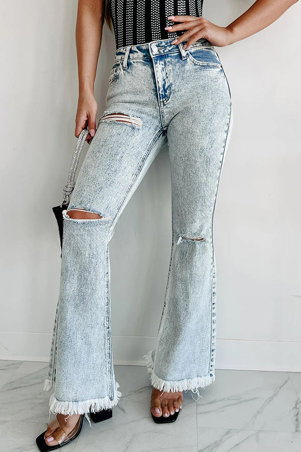 High Rise Pocket Fringe Ripped Jeans