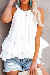 Halter Ruched Ruffles Sleeveless Casual Tank