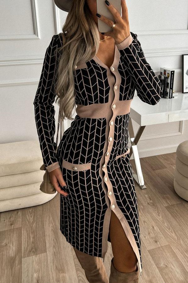 Chic State Geometric Lines Button Sweater Dress