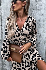 Running Wild Leopard Print Slit Midi Dress