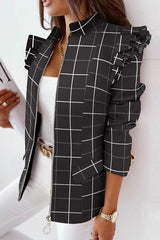 Women's Ruffle Plaid Trench Coat