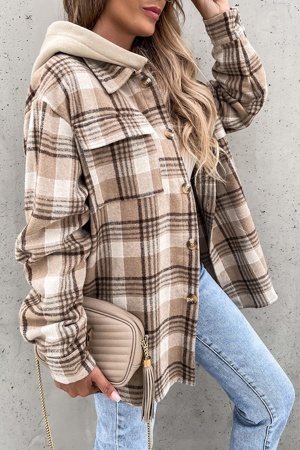 Women's Hooded Plaid Jacket Coat