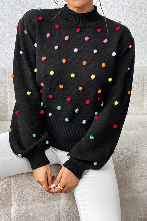 Karla Colorful Thread Ball Patchwork Crew Neck Pullover Sweater