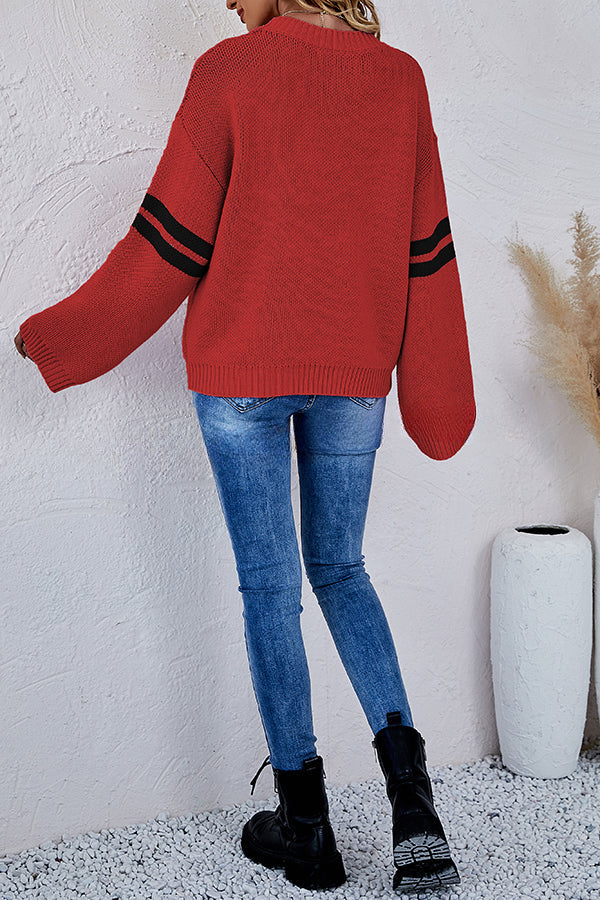 Contrast Color Round Neck Pullover Love Heart Knitted Long Sleeved Sweater