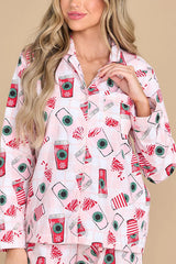 Need The Caffeine Print Elastic Waist Pocketed Dust Pajama Set