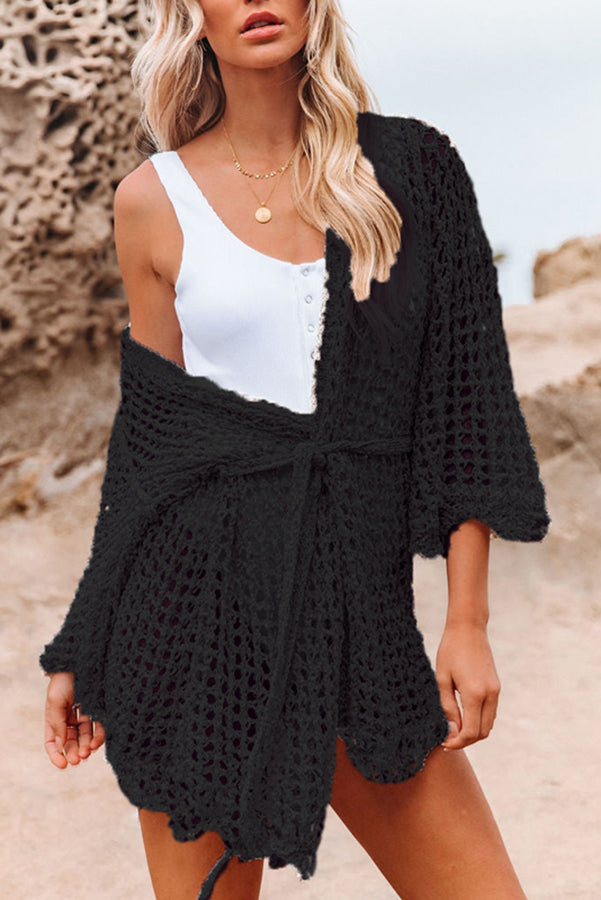 Beach Walk Open Front Belt Knit Cardigan