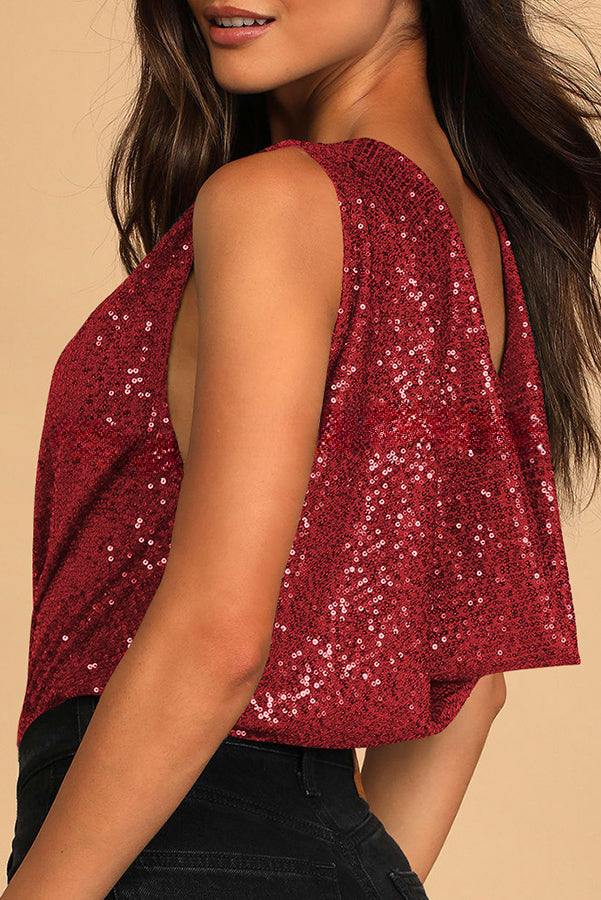 Timeless Beauty Sequin Back Swing Neck Bodysuit Tank