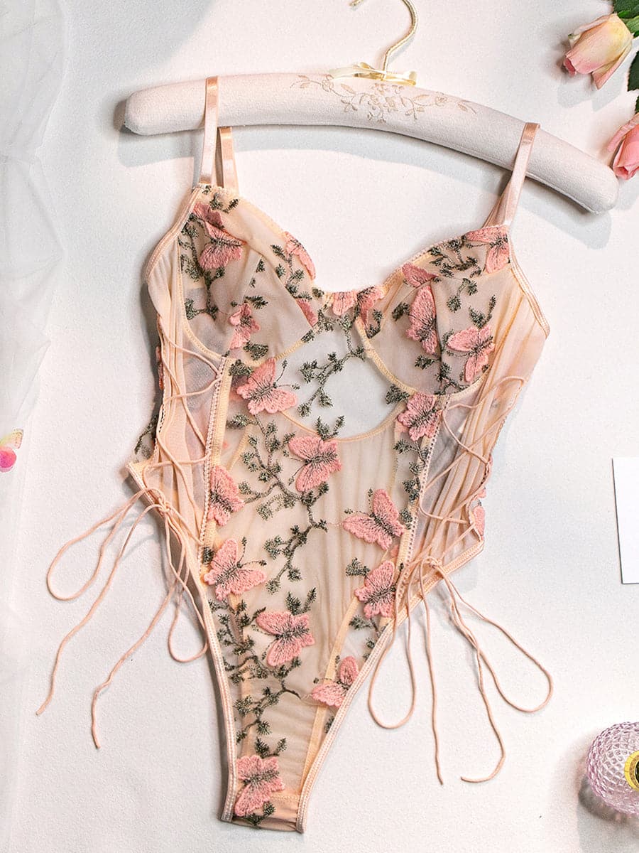 Lace Up Butterfly Embroidery Teddy MSL013