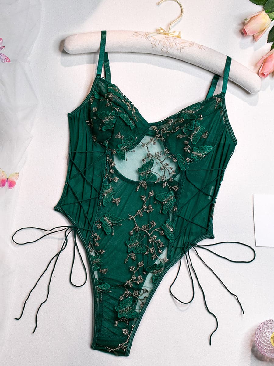 Lace Up Butterfly Embroidery Teddy MSL013